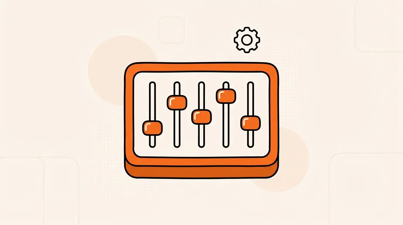 An illustrated set of five sliders on a control panel, each at a different level